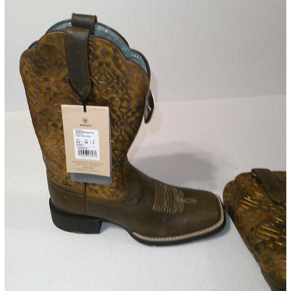 New NWT NIB Boots Womens 5.5 Ariat Round Up Western Metallic Copper Blanket Embo - Picture 5 of 9